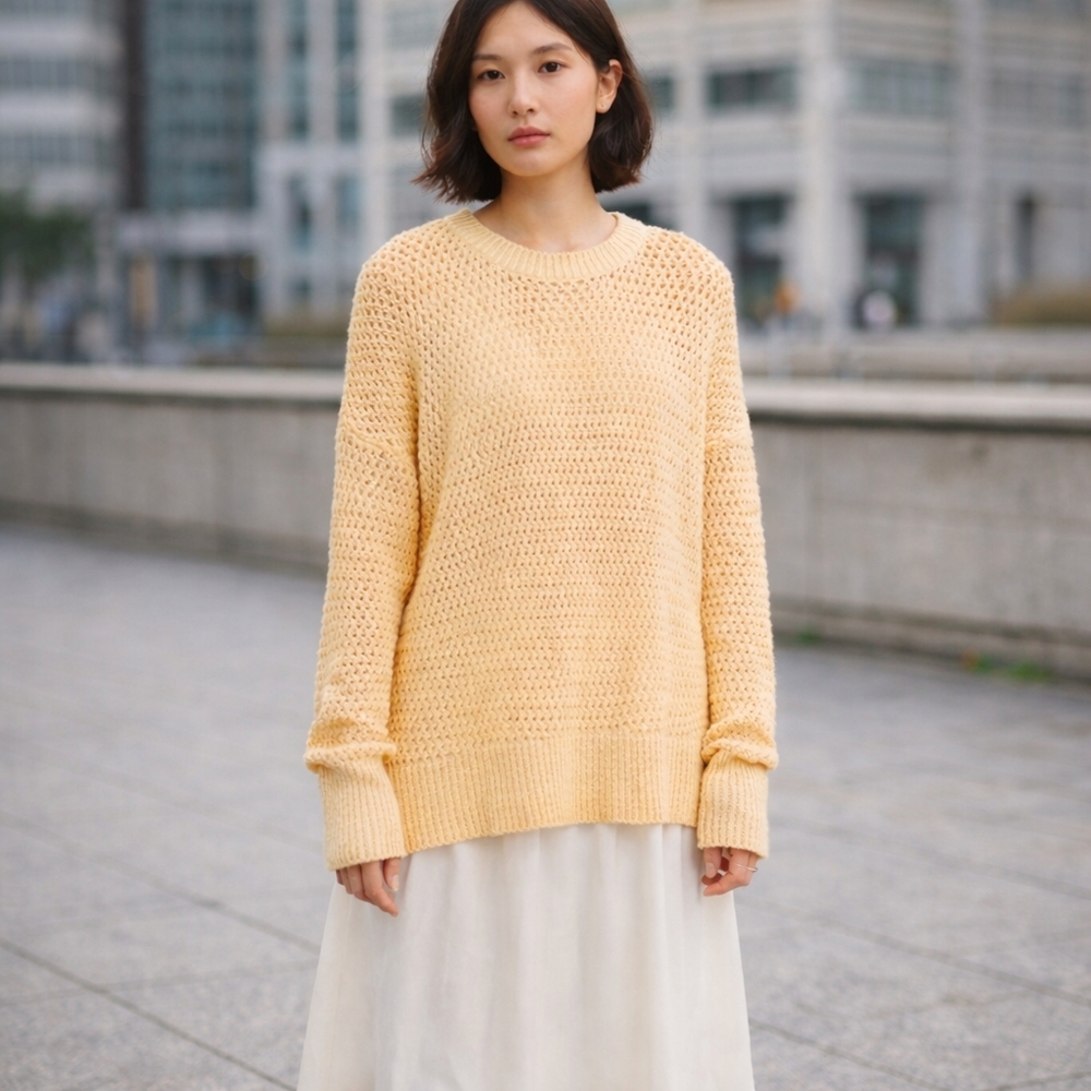Theory Open-Knit Cream Sweater Luxe Minimalist Lightweight Boho Coastal Cowgirl